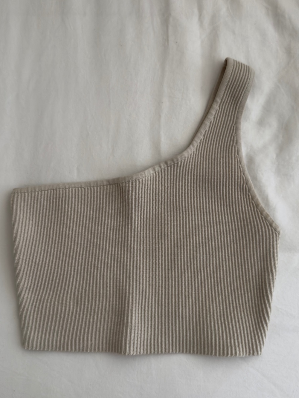 Aritzia Babaton One-Shoulder Ribbed Crop Top - Taupe -Size SMALL